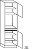 Hoge kast 208 cm hoog, 1 maatdeur, 1 inbouwnis, 1 deur, 3 legplanken