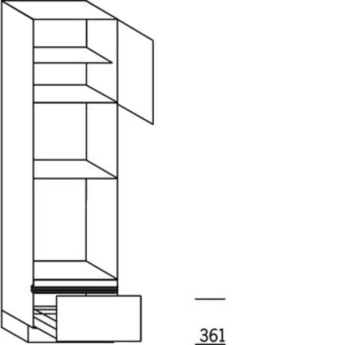 Prog. greeploos Hoge kast 221 cm hoog, 1 maatdeur, 2 inbouwnissen, 1 korf