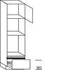 Hoge kast 208 cm hoog, 1 maatdeur, 2 inbouwnissen, 1 korf