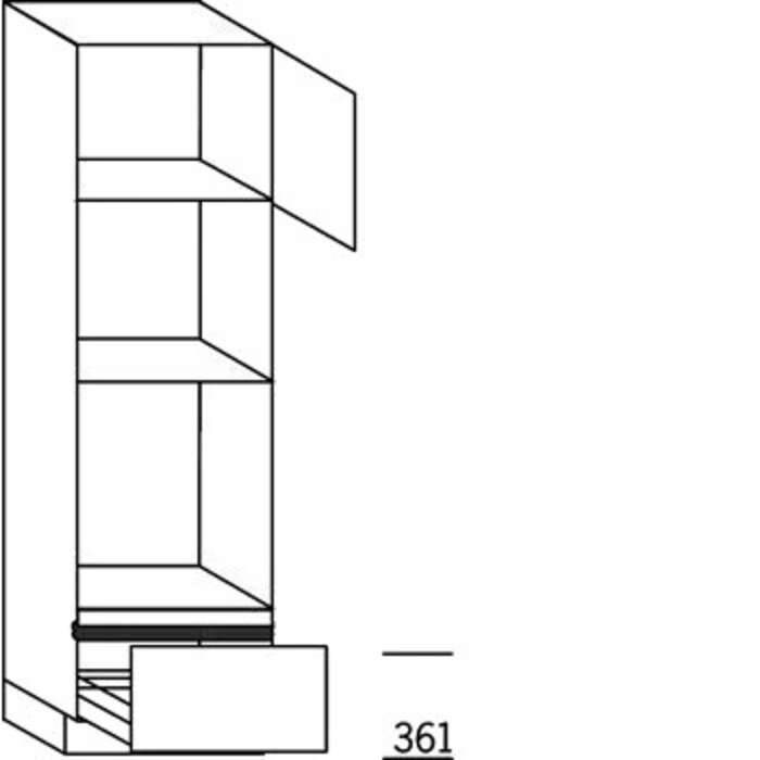 Greeploos Hoge keukenkast 208 cm hoog, 1 maatdeur, 2 inbouwnissen, 1 korf