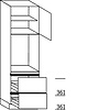 Hoge keukenkast 208 cm hoog, 1 maatdeur, 1 inbouwnis, 2 korven, 1 legplank