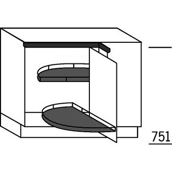 Systemat 'greeploos' Hoekonderkast met halfronde draaibodems