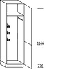 Hoge bezemkast 195 cm hoog, 2 deuren gekoppeld, 1 hakenlijst,  1 poetsmiddelenkorf