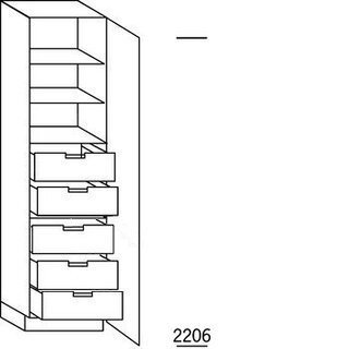 Systemat 'met greep' Hoge kast voorraad - hoogte 221 cm