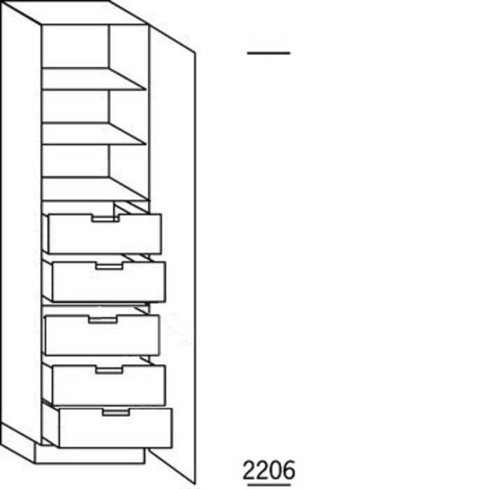 HÄCKER Systemat Hoge keukenkast 221 cm hoog, 5 binnenkorven met afstandhouders
