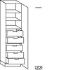 Hoge keukenkast 221 cm hoog, 1 deur, 5 binnenkorven met afstandhouders