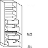 Hoge kast 221 cm hoog, 2 deuren, 2 vaste planken, 1 legplank, 4 binnenkorven met afstandhouders