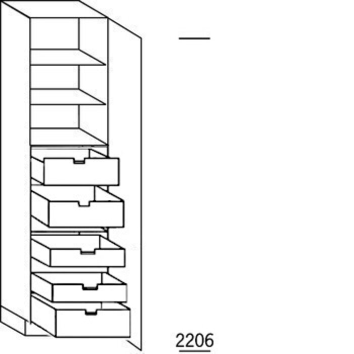 HÄCKER Systemat Hoge voorraadkast 221 cm hoog, 1 deur, 2 binnenladen, 3 binnenkorven (165° scharnieren!)