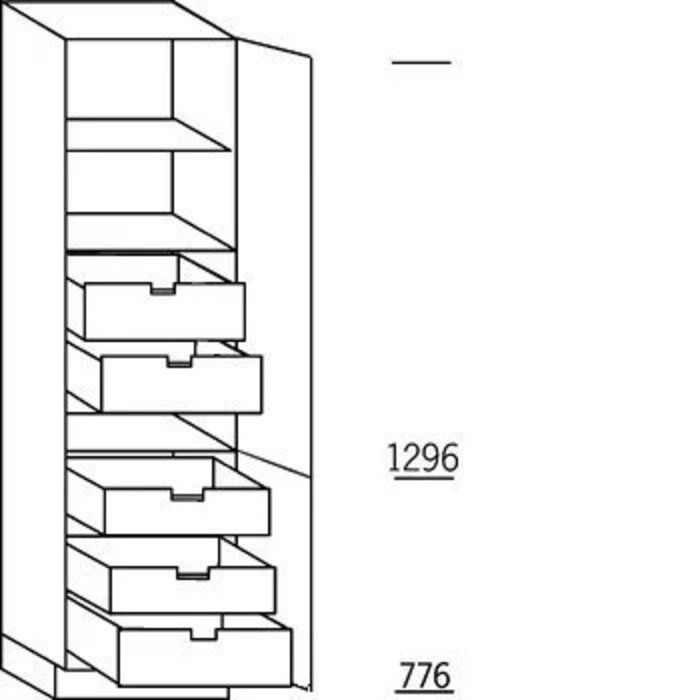 Greeploos Hoge keuken voorraadkast 208 cm hoog, 2 deuren, 2 binnenladen, 3 binnenkorven (165° scharnieren!)