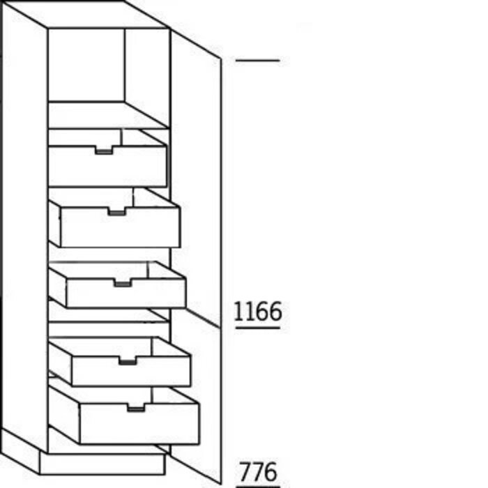 Systemat 'greeploos' Hoge keukenkast 195 cm hoog, 2 deuren, 2 binnenladen, 3 binnenkorven (165° scharnieren!)