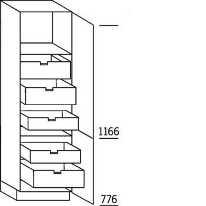 Systemat 'met greep' Hoge keukenkast 195 cm hoog, 2 deuren, 2 binnenladen, 3 binnenkorven (165° scharnieren!)