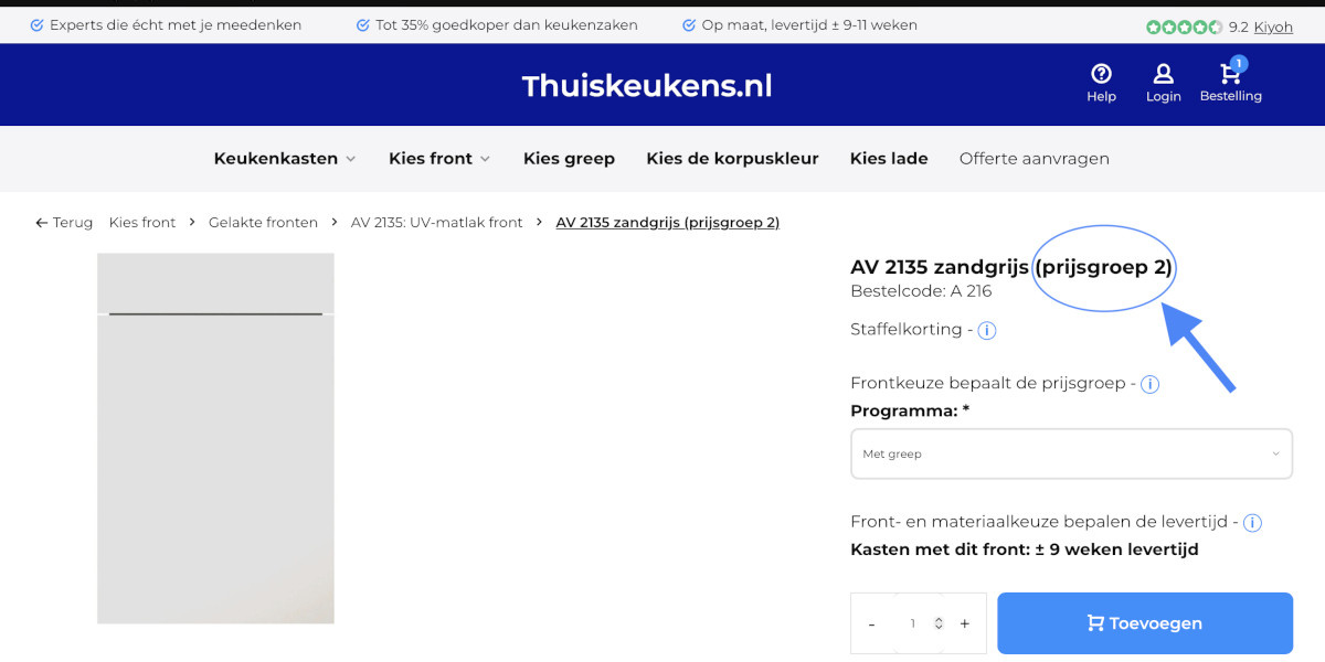 Prijsgroep keukens vinden