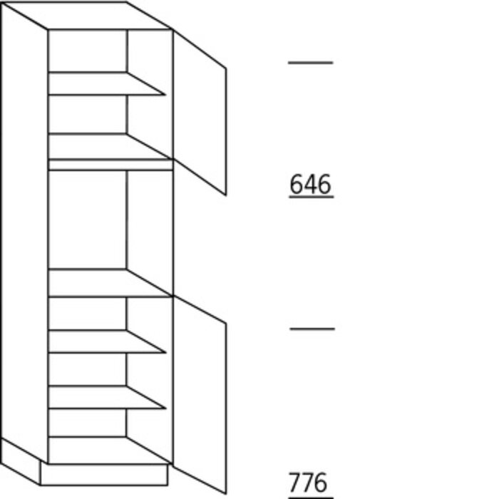 Systemat 'met greep' Hoge keukenkast 195 cm hoog, 1 deur, 1 inbouwnis, 1 deur, 3 legplanken