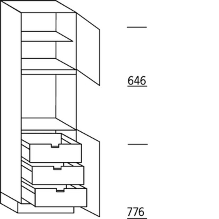 HÄCKER Systemat Hoge keukenkast 195 cm hoog, 1 deur, 1 inbouwnis, 1 deur, 1 legplank, 3 binnenkorven
