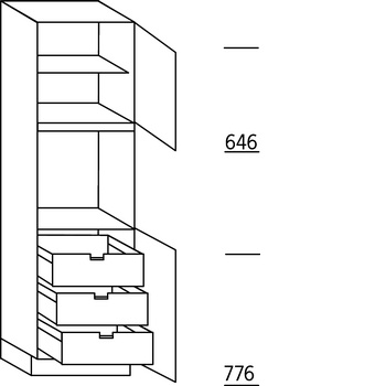 HÄCKER Systemat Hoge keukenkast 195 cm hoog, 1 deur, 1 inbouwnis, 1 deur, 1 legplank, 3 binnenkorven
