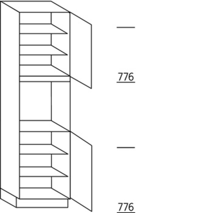 Systemat 'met greep' Hoge keukenkast 208 cm hoog, 1 deur, 1 inbouwnis, 1 deur, 4 legplanken