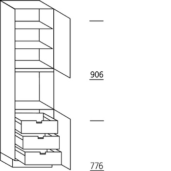 HÄCKER Systemat Hoge keukenkast 221 cm hoog, 1 deur, 1 inbouwnis, 1 deur, 2 legplanken, 3 binnenkorven