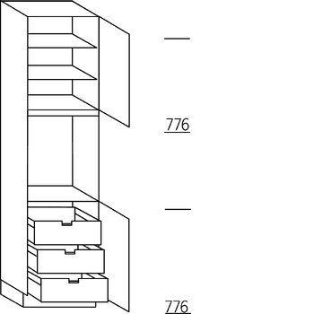HÄCKER Systemat Hoge keukenkast 221 cm hoog, 1 deur, 1 inbouwnis, 1 deur, 1 legplank, 3 binnenkorven