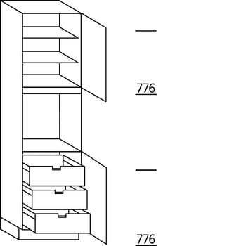 HÄCKER Systemat Hoge keukenkast 208 cm hoog, 1 deur, 1 inbouwnis, 1 deur, 2 legplanken, 3 binnenkorven