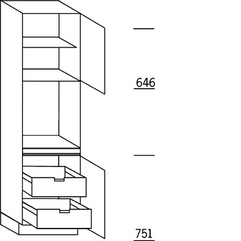 HÄCKER Systemat Hoge keukenkast 221 cm hoog, 1 maatdeur, 1 inbouwnis, 1 deur, 1 legplank, 2 binnenkorven