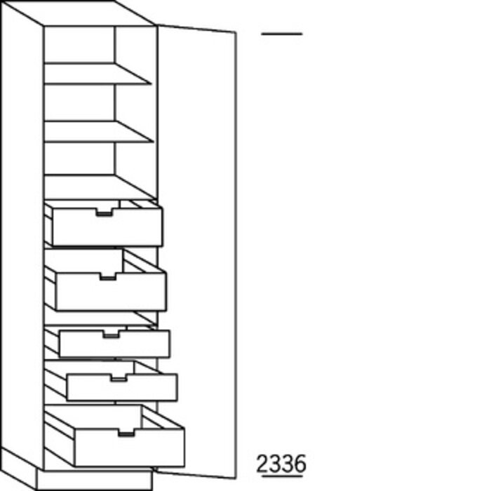 Systemat 'greeploos' Hoge keukenkast 234 cm hoog, 1 deur, 2 binnenladen, 3 binnenkorven (165° scharnieren!)