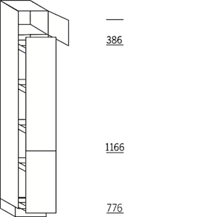 Greeploos verticaal Hoge apothekerskast 234 cm hoog, 1 deur, 2 gekoppelde deuren, 5 verstelbare inhaaktableau's