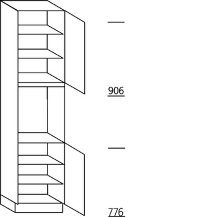 Systemat 'greeploos' Hoge keukenkast 234 cm hoog, 1 deur, 1 inbouwnis, 1 deur, 4 legplanken