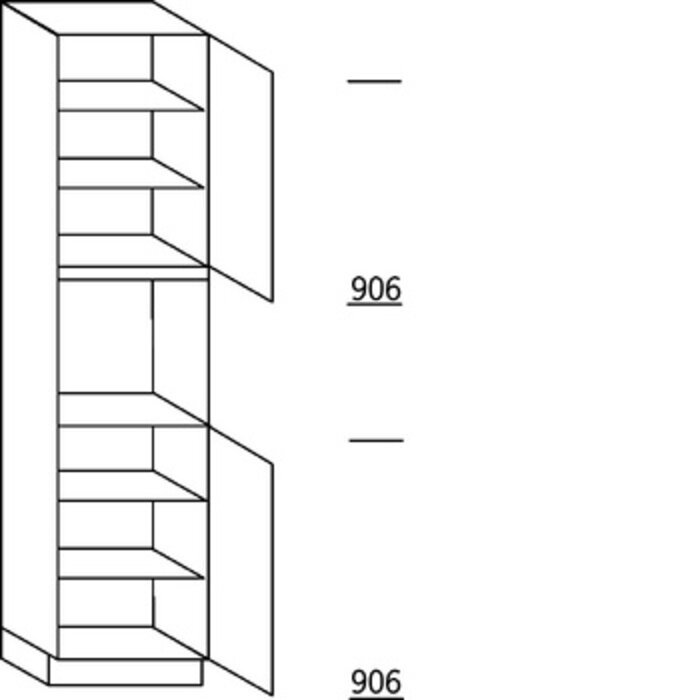 Systemat 'greeploos' Hoge keukenkast 234 cm hoog, 1 deur, 1 inbouwnis, 1 deur, 4 legplanken