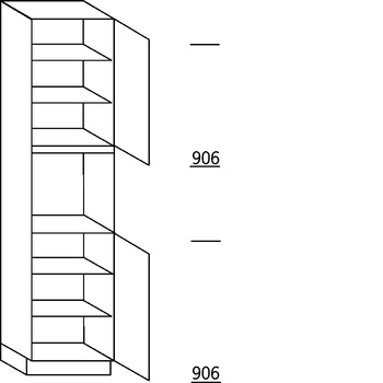 Systemat 'greeploos' Hoge keukenkast 234 cm hoog, 1 deur, 1 inbouwnis, 1 deur, 4 legplanken