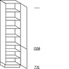 Hoge kast 234 cm hoog, 2 deuren, 1 vaste plank, 6 legplanken