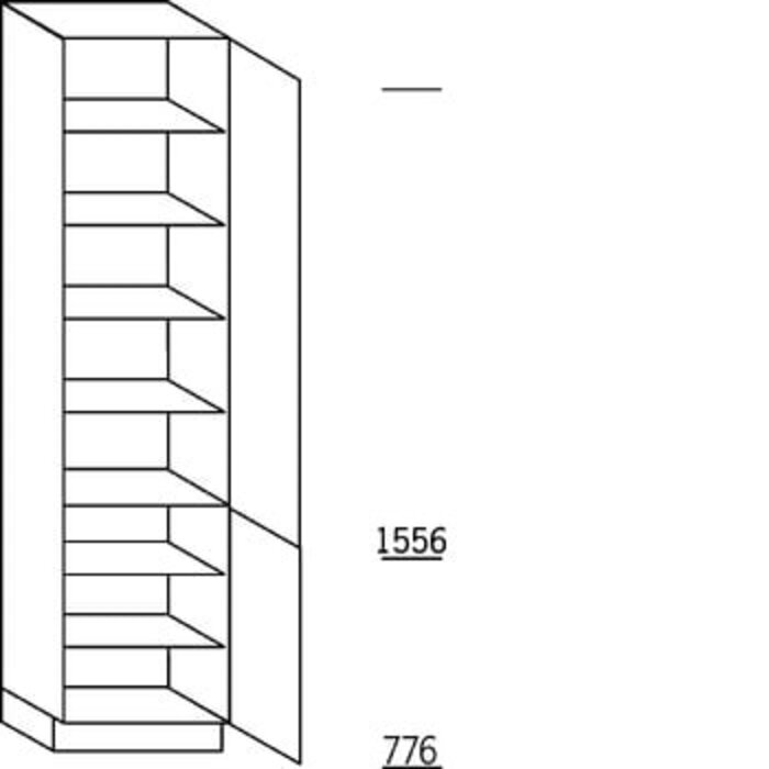 Met greep Hoge kast 234 cm hoog, 2 deuren, 1 vaste plank, 6 legplanken