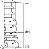 Hoge kast 234 cm hoog, 2 deuren, 2 binnenladen, 3 binnenkorven (165° scharnieren!)