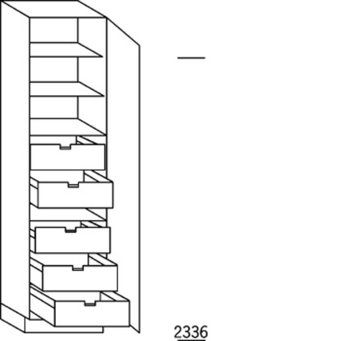 Systemat 'met greep' Hoge keukenkast 234 cm hoog, 1 deur, 5 binnenkorven met afstandhouders
