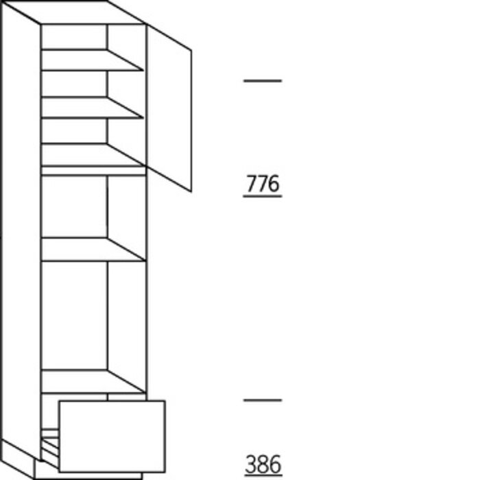 Systemat 'met greep' Hoge keukenkast 234 cm hoog, 1 deur, 2 inbouwnissen, 1 korf, 2 legplanken