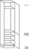Hoge kast 234 cm hoog, 1 deur met nis 122,5 cm hoog, 1 deur, 2 legplanken