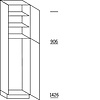 Hoge kast 234 cm hoog, 1 deur, 1 deur met nis, 2 legplanken