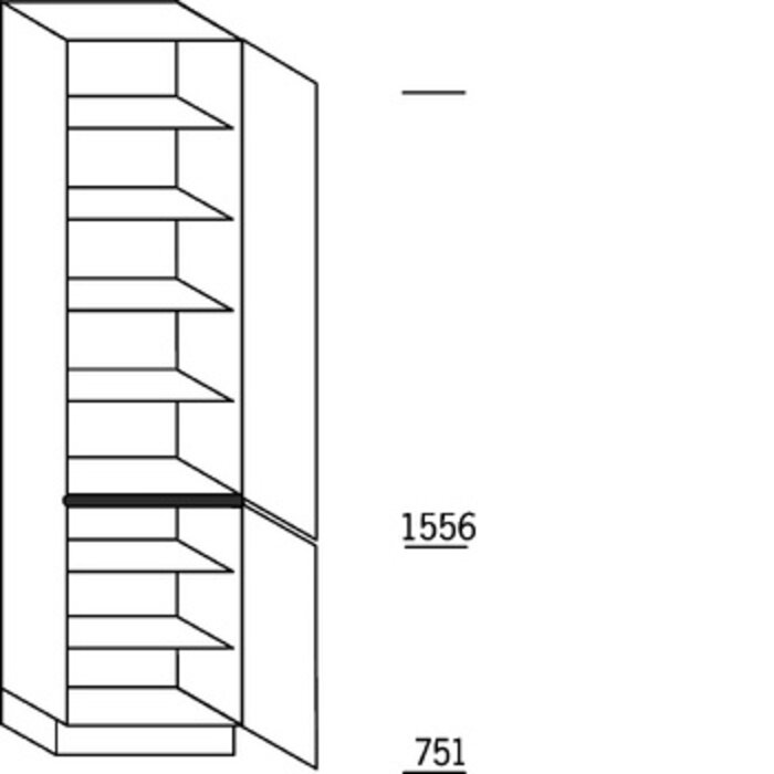 Systemat 'greeploos' Hoge keukenkast 234 cm hoog, 2 deuren, 6 legplanken