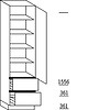 Hoge kast 234 cm hoog, 1 deur, 2 korven, 4 legplanken