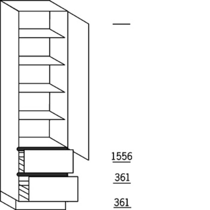 Systemat 'greeploos' Hoge keukenkast 234 cm hoog, 1 deur, 2 korven, 4 legplanken