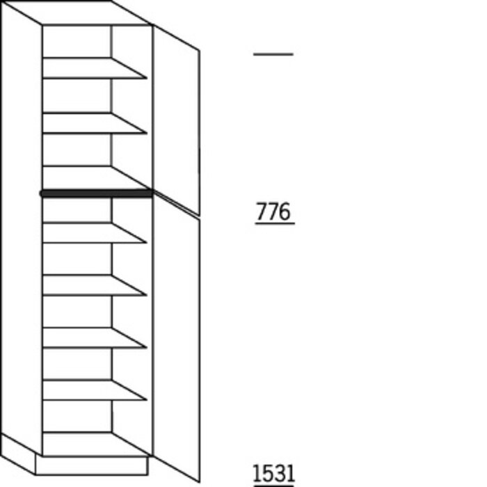 Systemat 'greeploos' Hoge keukenkast 234 cm hoog, 2 deuren, 6 legplanken