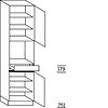 Hoge kast 234 cm hoog, 1 maatdeur, 1 inbouwnis, 1 lade, 1 deur, 4 legplanken