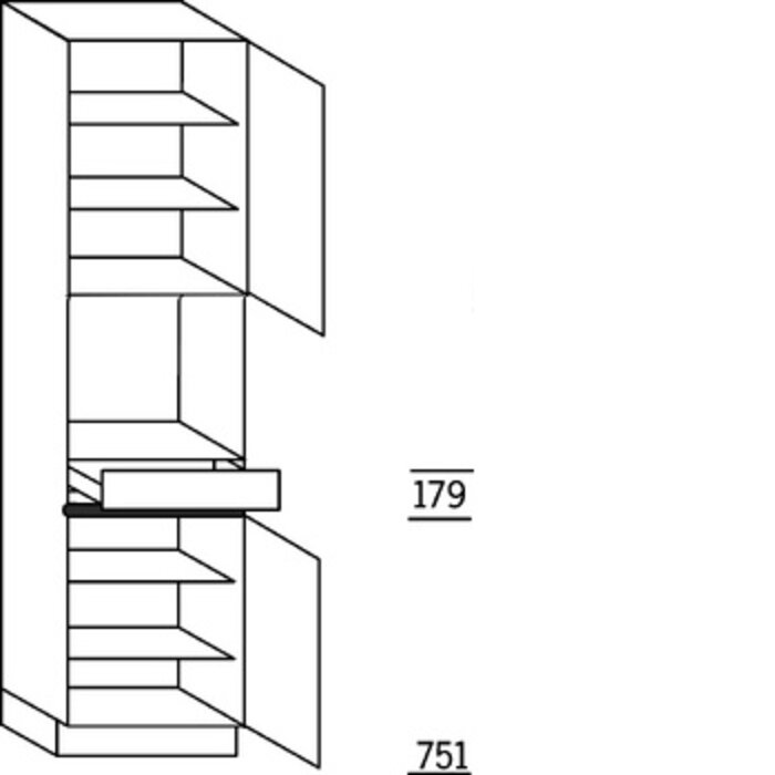 Systemat 'greeploos' Hoge keukenkast 234 cm hoog, 1 maatdeur, 1 inbouwnis, 1 lade, 1 deur, 4 legplanken