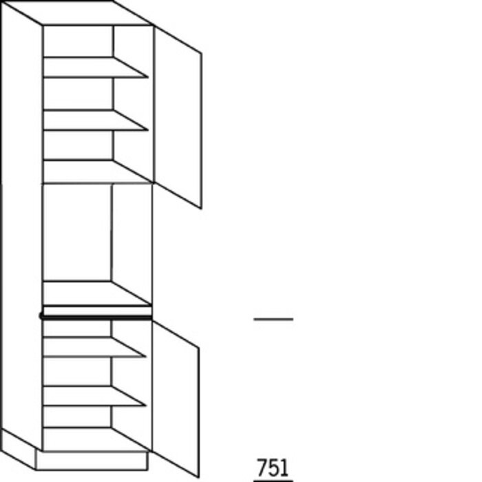 Prog. greeploos Hoge kast 234 cm hoog, 1 maatdeur, 1 inbouwnis, 1 deur, 4 legplanken