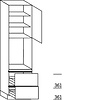 Hoge keukenkast 234 cm hoog, 1 maatdeur, 1 inbouwnis, 2 korven, 2 legplanken