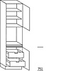 Hoge kast 234 cm hoog, 1 maatdeur, 1 inbouwnis, 1 deur, 2 legplanken, 2 binnenkorven