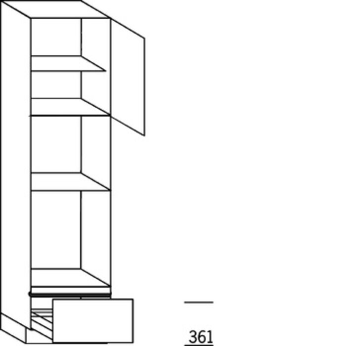 Systemat 'greeploos' Hoge keukenkast 234 cm hoog, 1 maatdeur, 2 inbouwnissen, 1 korf