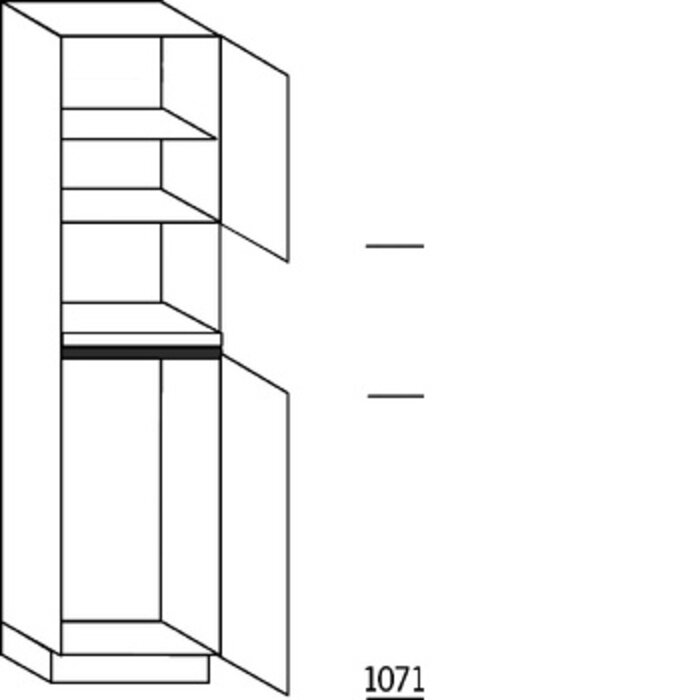 Systemat 'greeploos' Hoge keukenkast 234 cm hoog, 1 maatdeur, 1 inbouwnis, 1 deur met inbouwnis