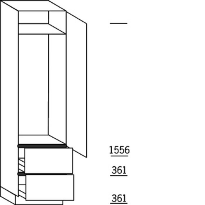 Prog. greeploos Hoge kast 234 cm hoog, 1 deur met inbouwnis, 2 korven