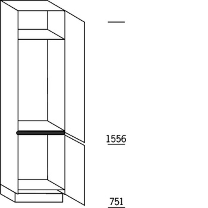 Prog. greeploos Hoge kast 234 cm hoog, 1 deur met inbouwnis, 1 deur met inbouwnis