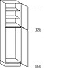 Hoge kast 234 cm hoog, 1 deur, 1 deur met inbouwnis, 2 legplanken